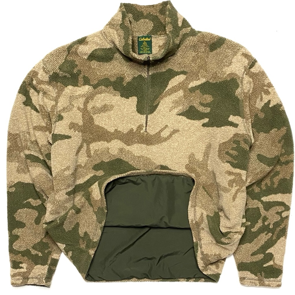 Cabela's Berber Fleece WindShear 1/4 Zip Pullover Outfitter Camo Hunting Jacket